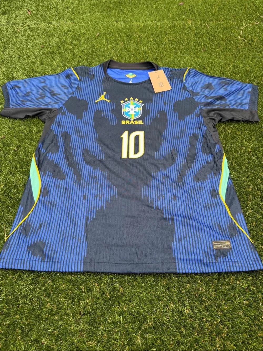 Nike Blue Neymar Jr. #10 Men’s Soccer Jersey with Teal and Yellow Trim ANY SIZE
